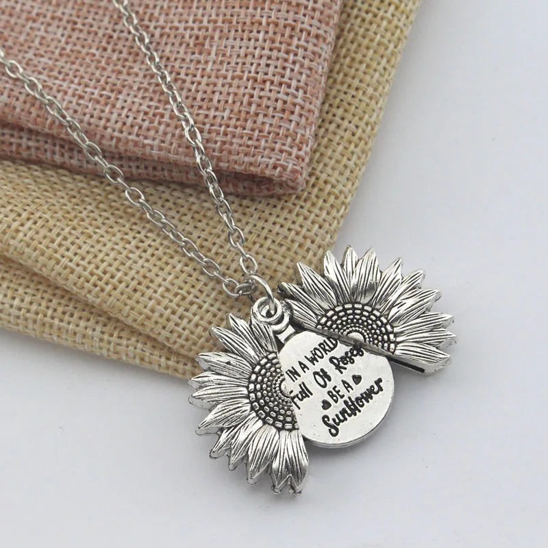 Sunflower Necklaces for Women Stainless Steel Open Locket You Are My Sunshine Necklace Birthday Jewelry Colorful Pendant Collar