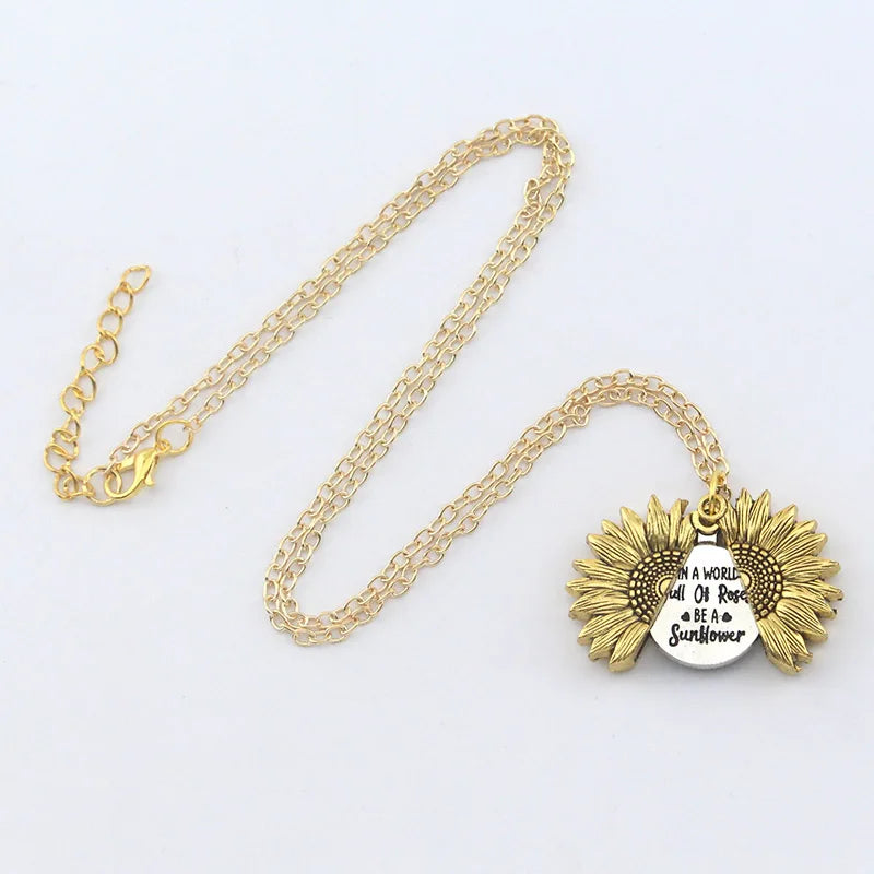 Sunflower Necklaces for Women Stainless Steel Open Locket You Are My Sunshine Necklace Birthday Jewelry Colorful Pendant Collar