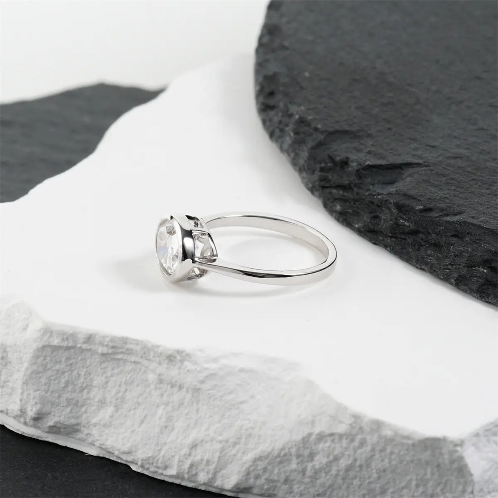 Delzzad 2Ct Lucid Moon Ring East to West Oval Bezel Engagement Ring Band VVS Synthetic Moissanite Ring Jewelry Copper Band Perfect Birthday Engagement Wedding Anniversary Christmas Valentine'S Day Mother'S Day Gift