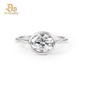 Delzzad 2Ct Lucid Moon Ring East to West Oval Bezel Engagement Ring Band VVS Synthetic Moissanite Ring Jewelry Copper Band Perfect Birthday Engagement Wedding Anniversary Christmas Valentine'S Day Mother'S Day Gift