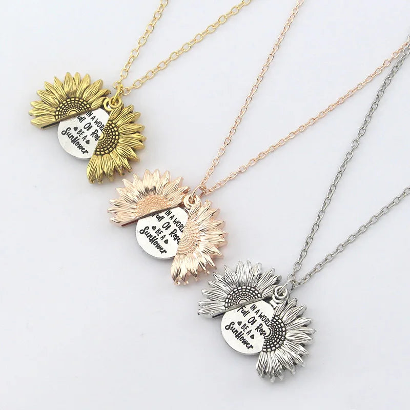 Sunflower Necklaces for Women Stainless Steel Open Locket You Are My Sunshine Necklace Birthday Jewelry Colorful Pendant Collar