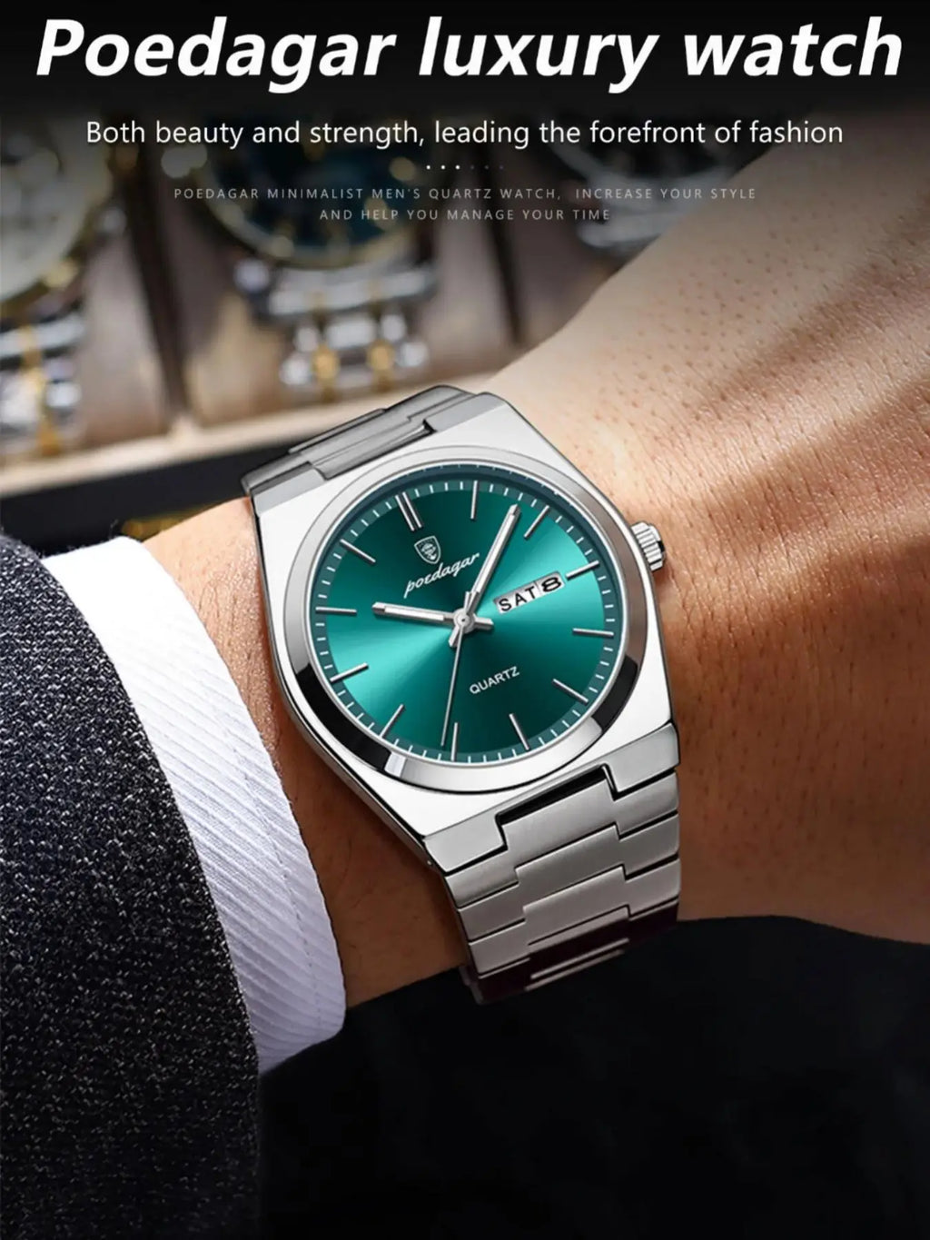 Luxury Men'S Quartz Watch, Luminous Hands, Fashion Square Dial, Date Calendar, 30M Waterproof, Stainless Steel Strap, Business Gift