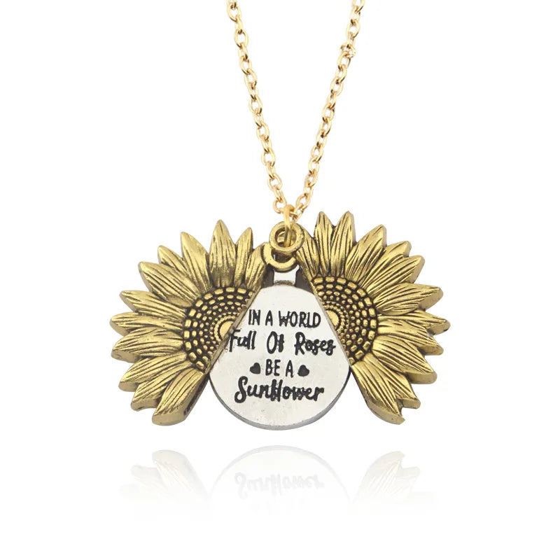 Sunflower Necklaces for Women Stainless Steel Open Locket You Are My Sunshine Necklace Birthday Jewelry Colorful Pendant Collar