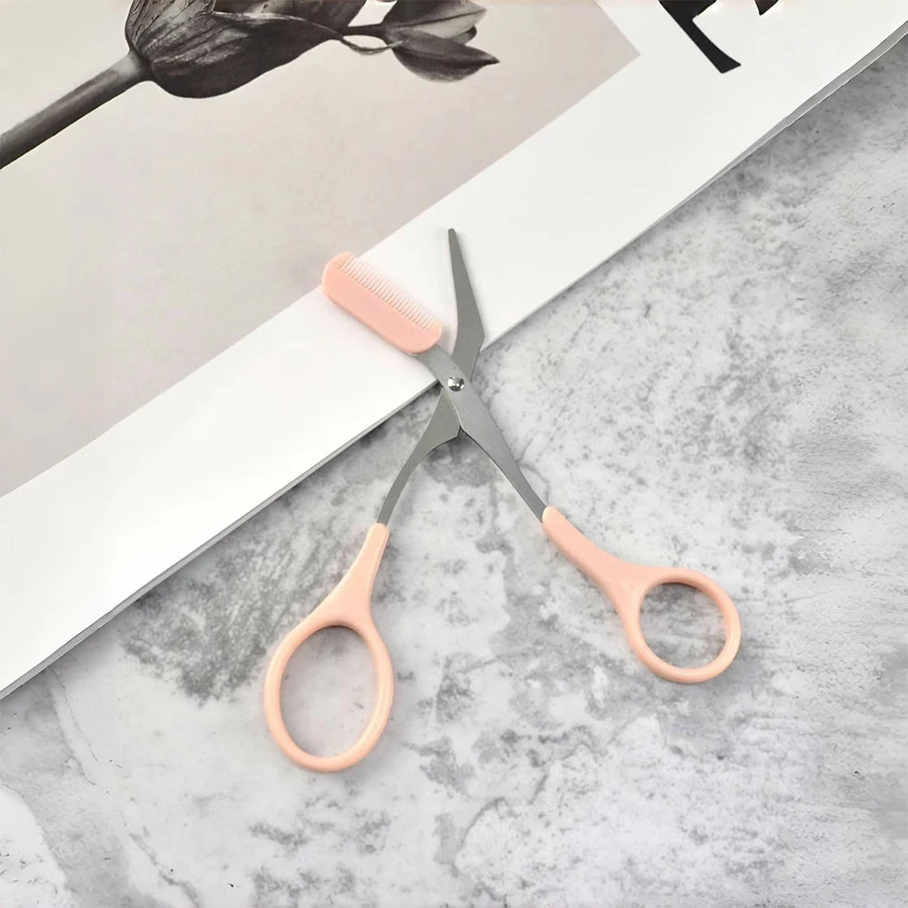 Eyebrow Trimmer Scissor with Comb Female Male Eyebrow Eyelash Scissors Safety Stainless Steel Face Razor Makeup Beauty Scissors