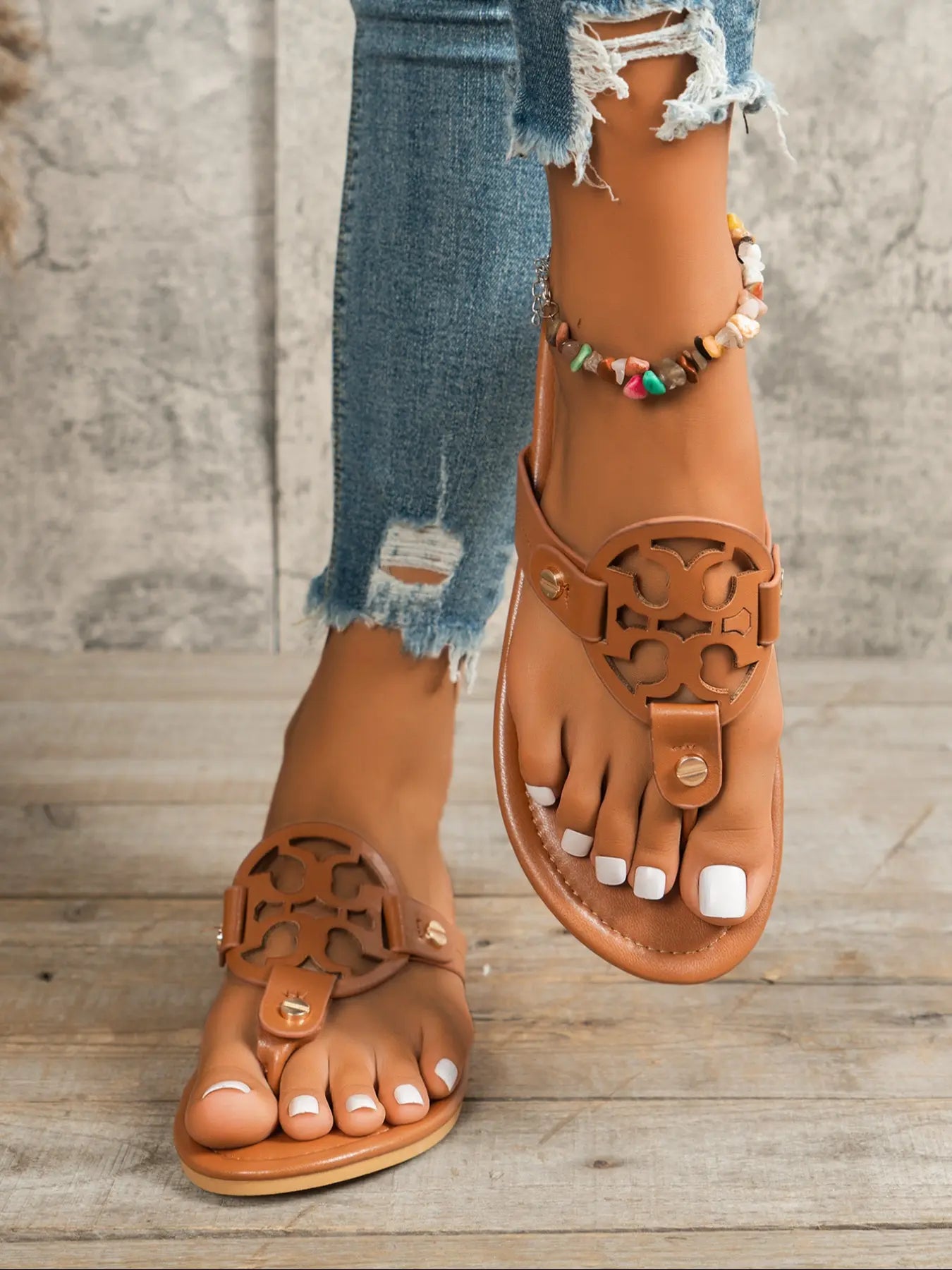 Women'S Fashionable Plain Color Slide Sandals, Casual Comfortable Flat Sandals, Lightweight Breathable Shoes for Daily Wear, Girl, Boho Casual Sandals