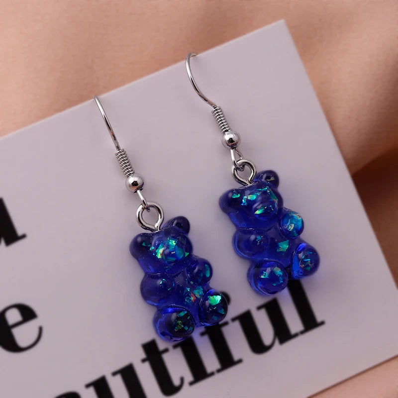 Cute Sequin Gummy Bear Dangle Earrings Cartoon Animal Drop Earrngs for Women Girls Party Holiday Jewelry Gifts