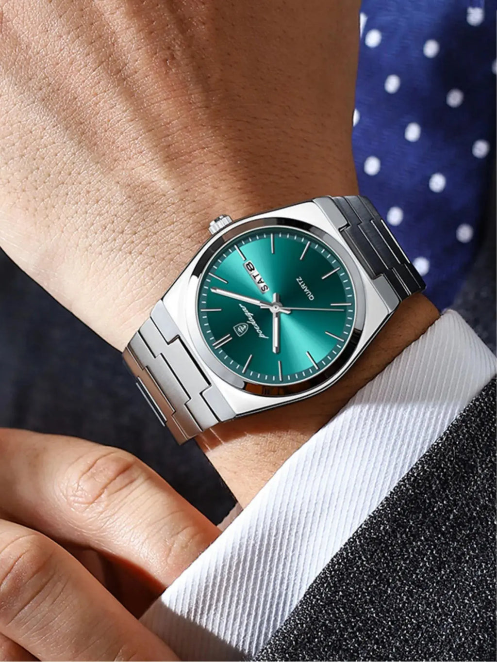 Luxury Men'S Quartz Watch, Luminous Hands, Fashion Square Dial, Date Calendar, 30M Waterproof, Stainless Steel Strap, Business Gift