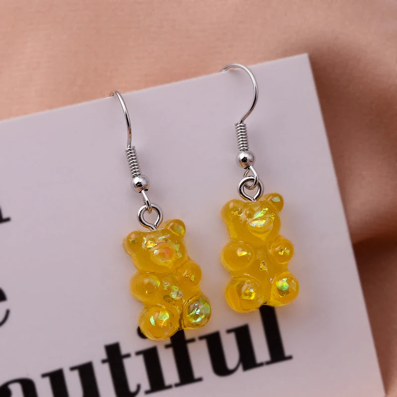 Cute Sequin Gummy Bear Dangle Earrings Cartoon Animal Drop Earrngs for Women Girls Party Holiday Jewelry Gifts