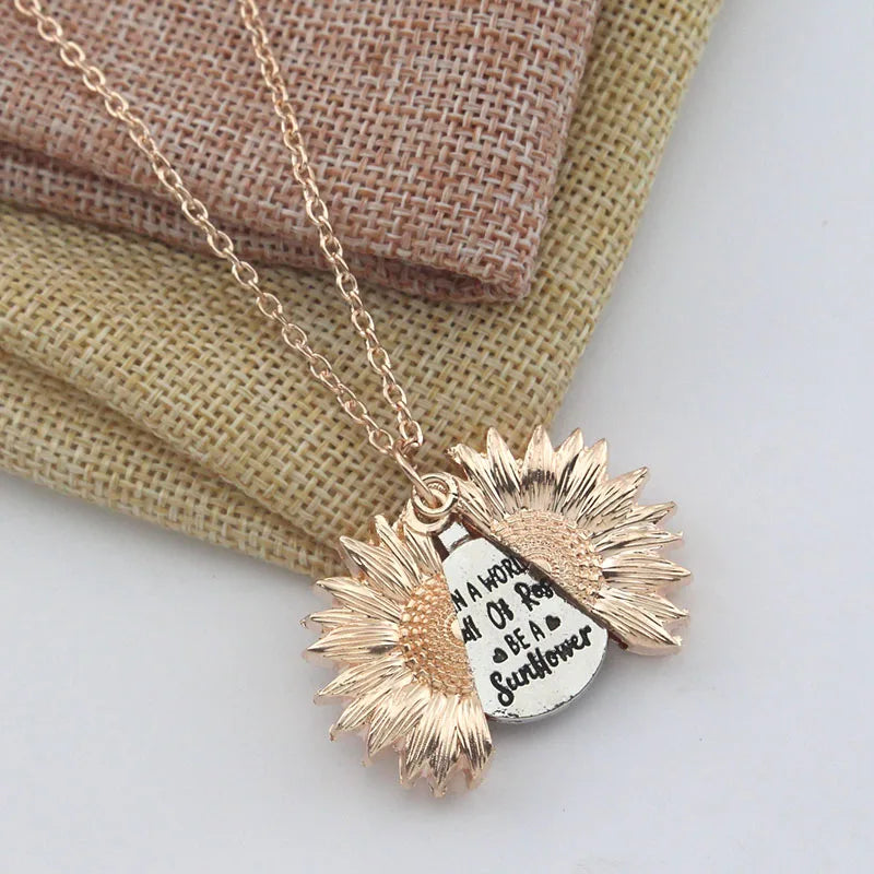 Sunflower Necklaces for Women Stainless Steel Open Locket You Are My Sunshine Necklace Birthday Jewelry Colorful Pendant Collar