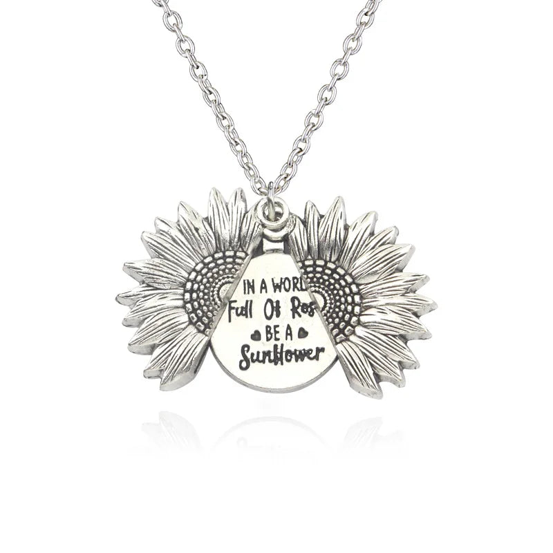 Sunflower Necklaces for Women Stainless Steel Open Locket You Are My Sunshine Necklace Birthday Jewelry Colorful Pendant Collar