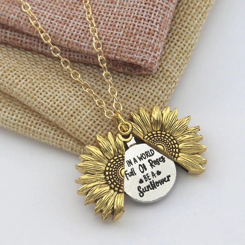 Sunflower Necklaces for Women Stainless Steel Open Locket You Are My Sunshine Necklace Birthday Jewelry Colorful Pendant Collar