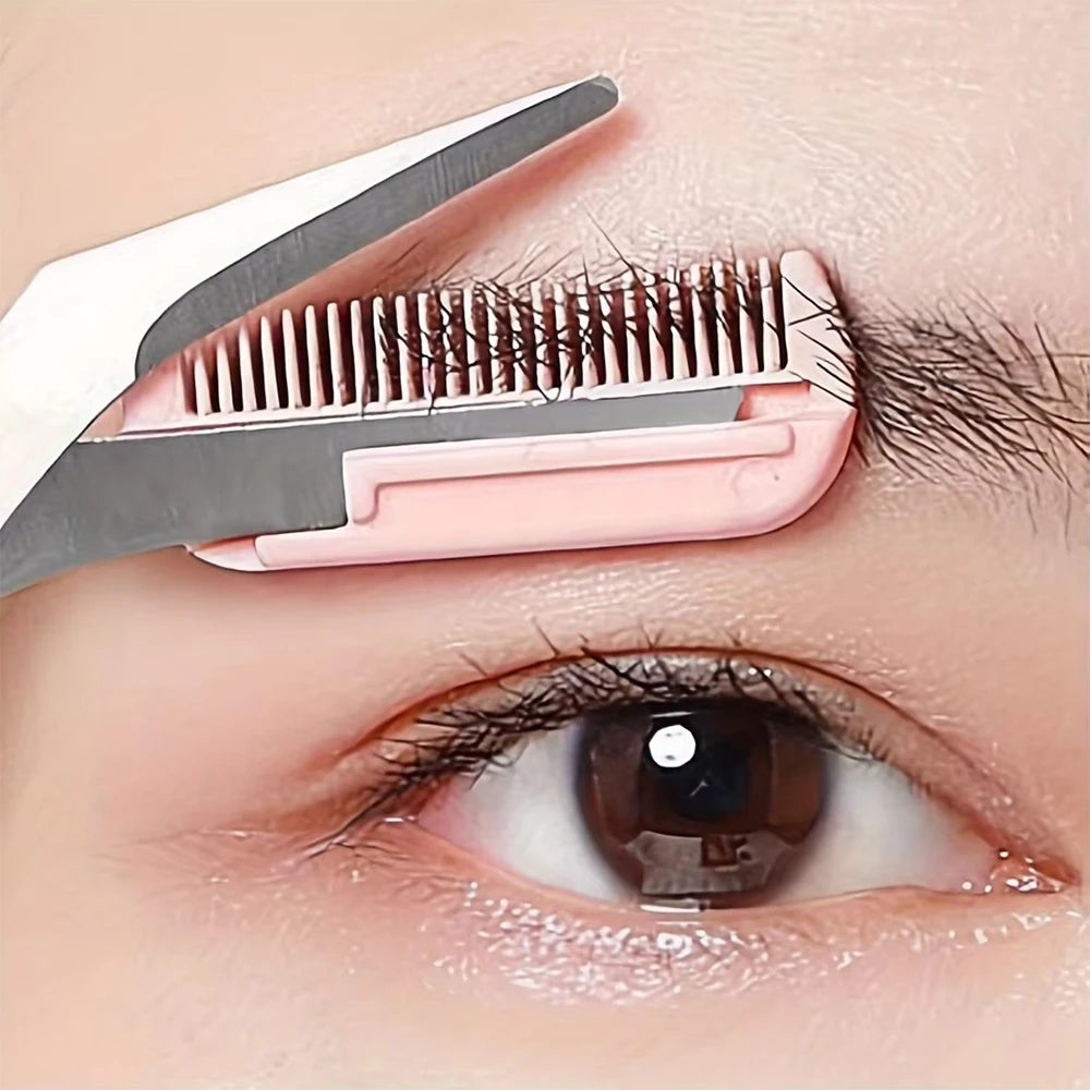 Eyebrow Trimmer Scissor with Comb Female Male Eyebrow Eyelash Scissors Safety Stainless Steel Face Razor Makeup Beauty Scissors