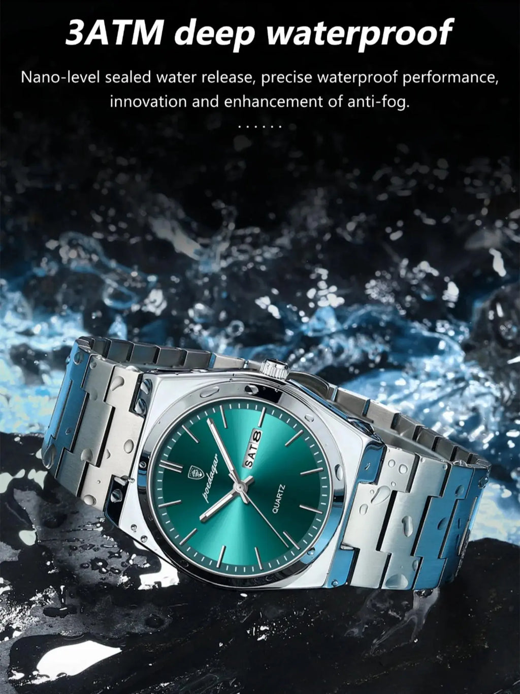 Luxury Men'S Quartz Watch, Luminous Hands, Fashion Square Dial, Date Calendar, 30M Waterproof, Stainless Steel Strap, Business Gift
